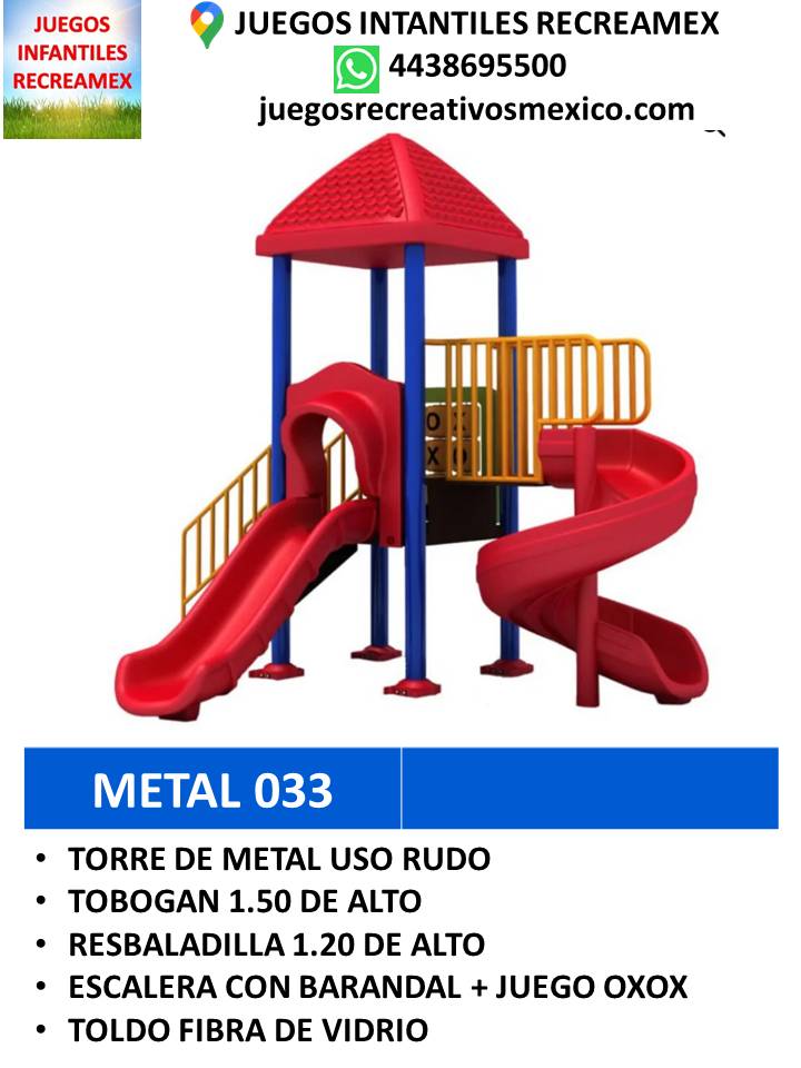 modulo de metal con tobogan, juego xoxo, barandal , resbaladilla